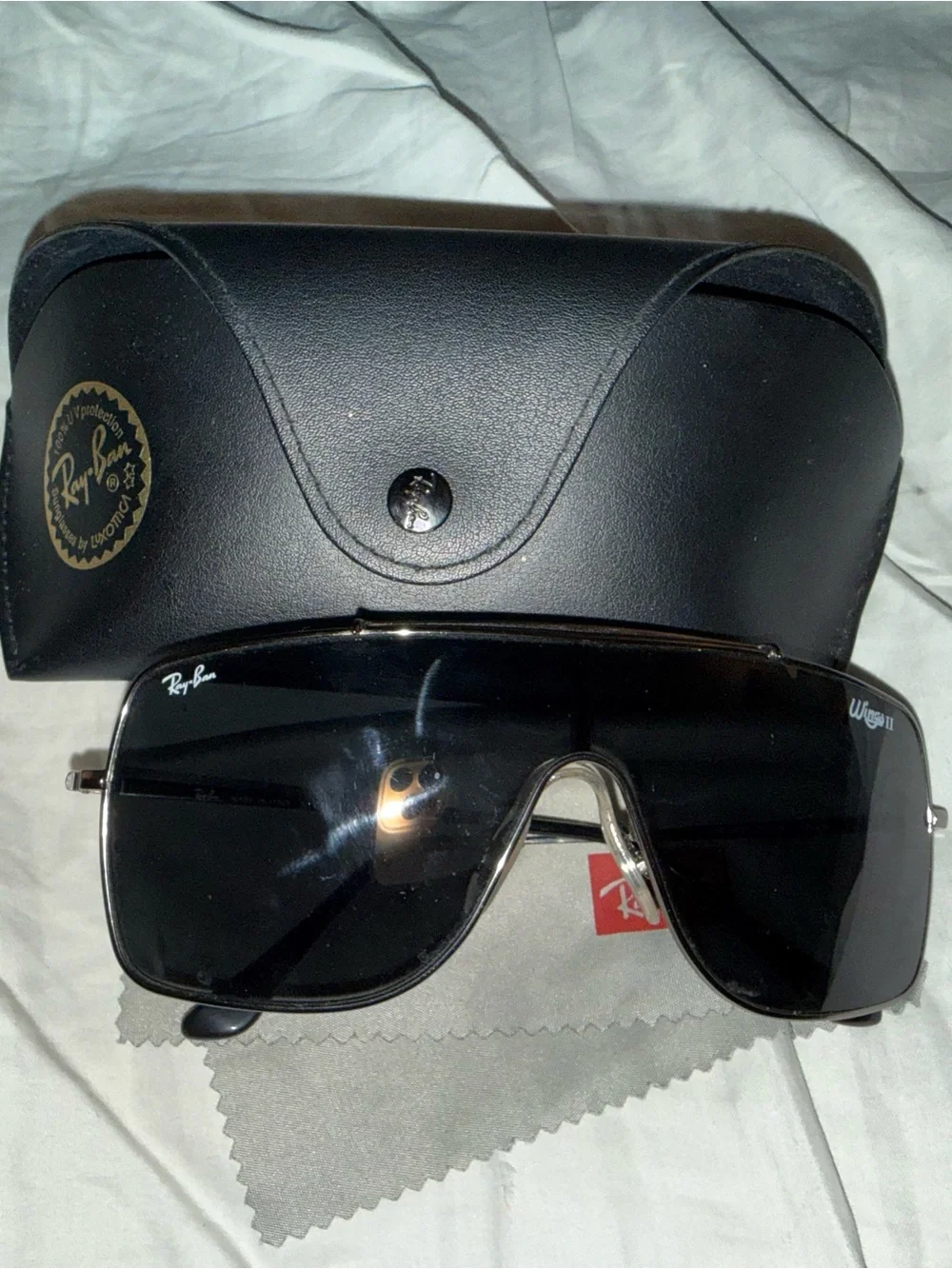 Ray-Ban Wings II Black Shield Sunglasses with Silver Accents